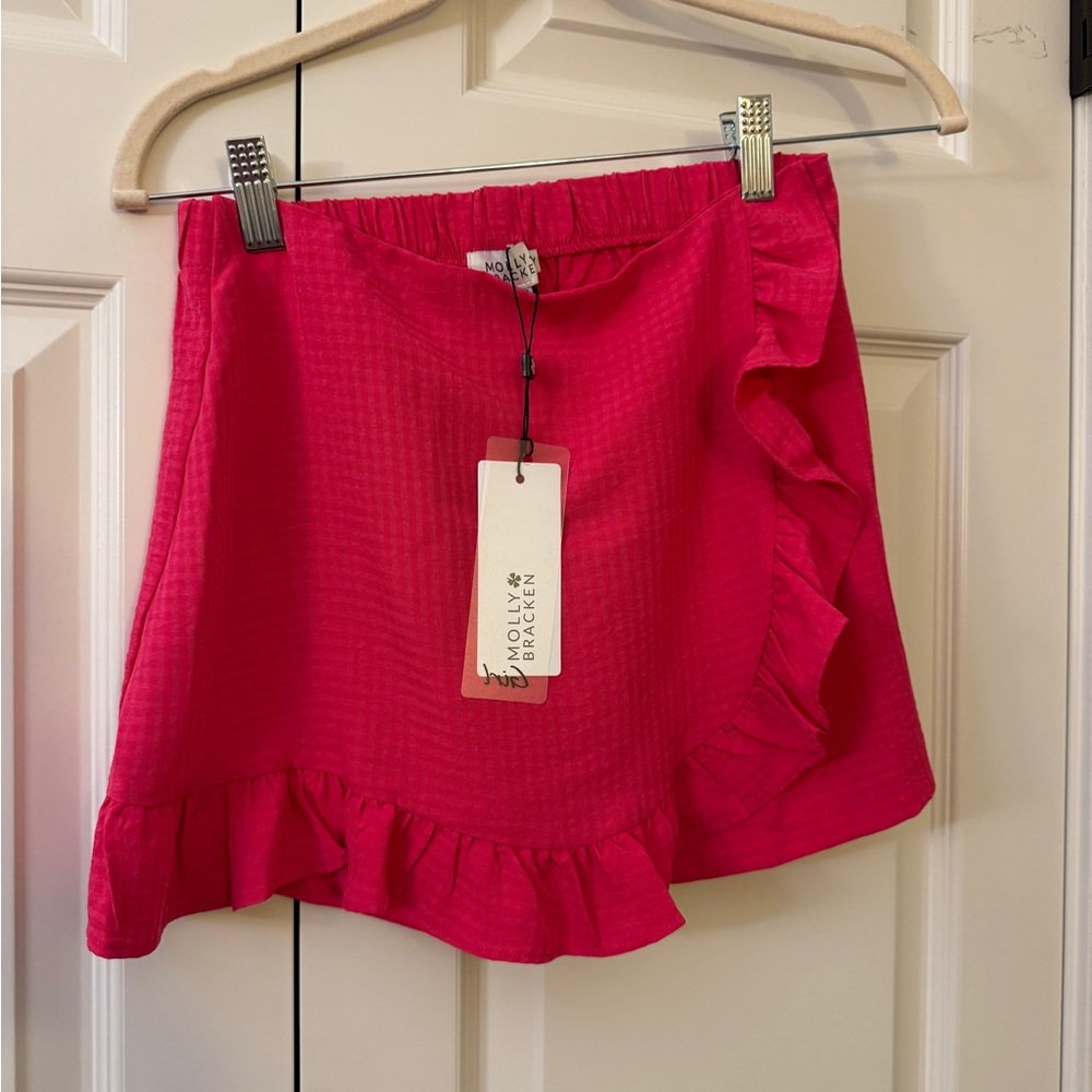 Molly Bracken Vibrant Pink Ruffle Mini Skirt skort shirts wrap style